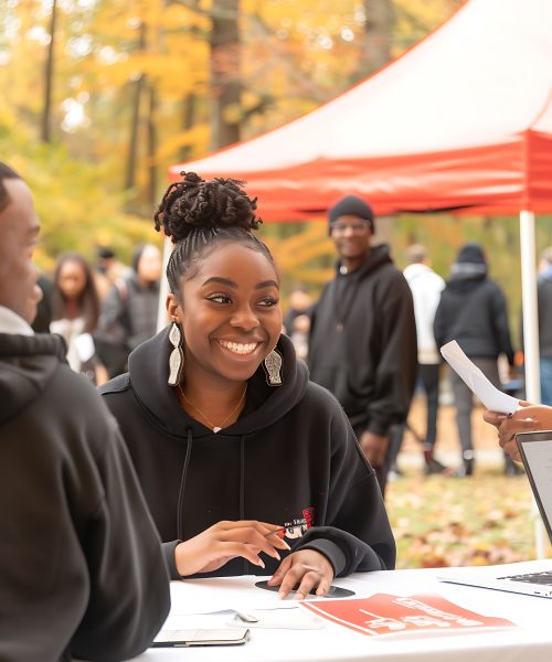 Smiling Woman at a Fall Event